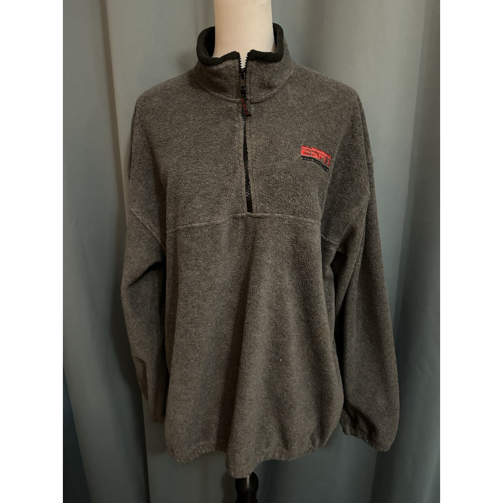 ESPN The Magazine Men’s XL Quarter Zip Fleece Pullover Gray Y2K Retro
